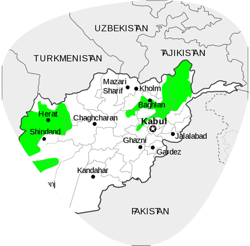 Map Dari language in Afghanistan