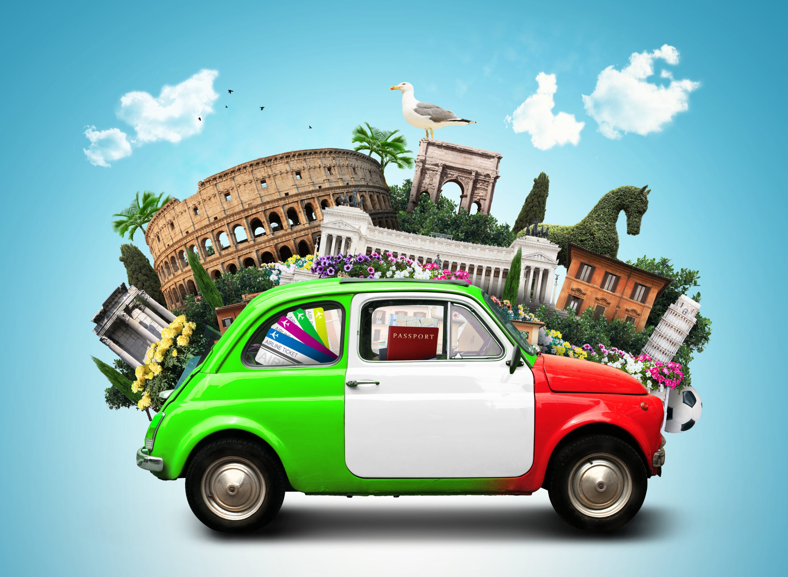 A car painted with Italian flag colors.