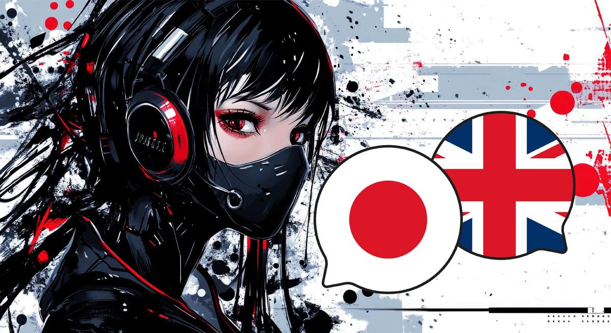Manga illustration with Japanese and English language concept