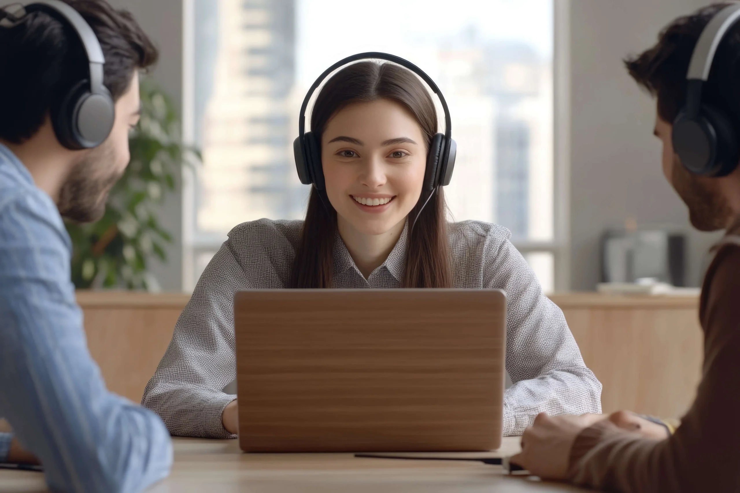 Interpreter providing telephone interpretation services during an online multilingual business conversation.