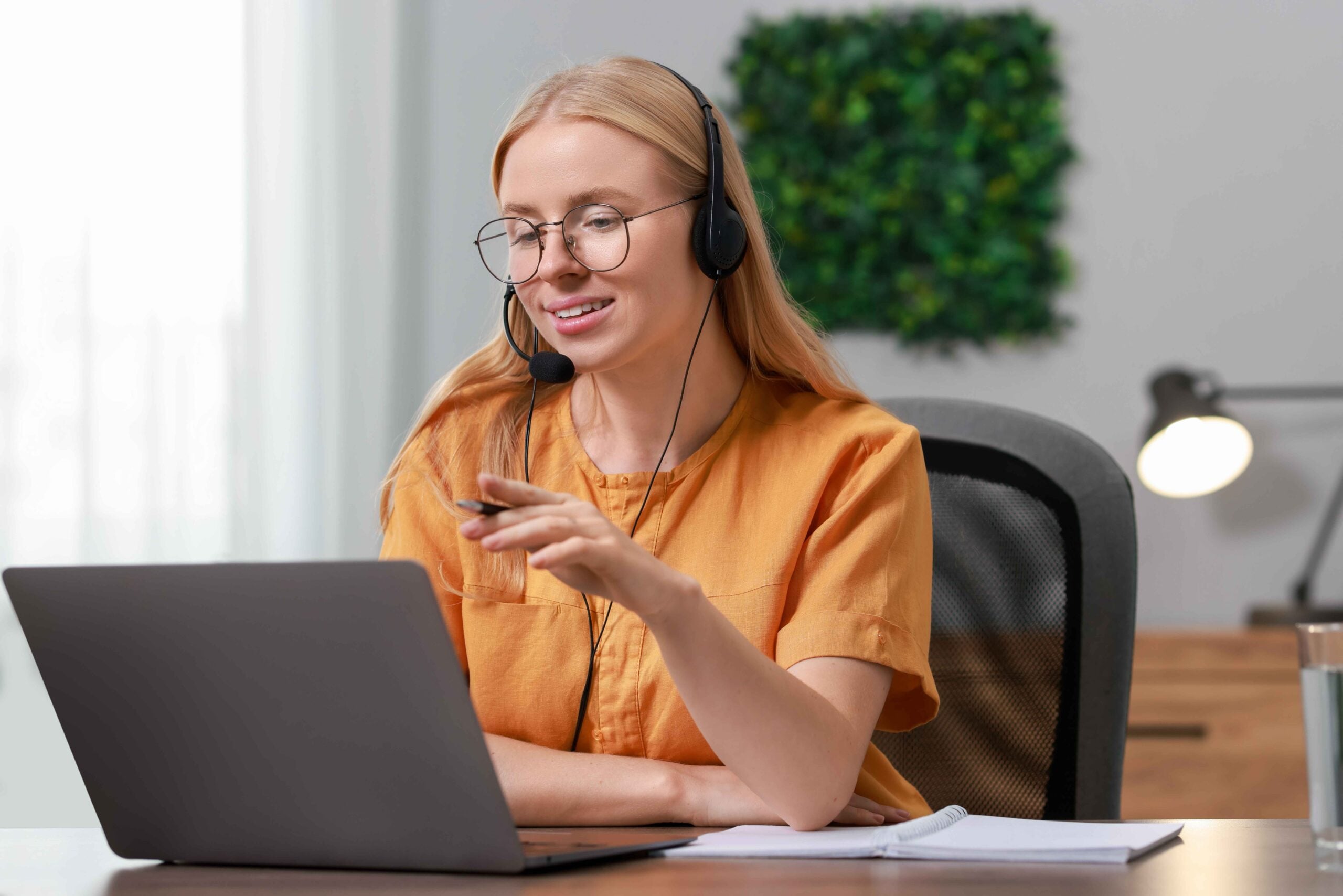 Polish interpreter providing remote interpretation through a headset